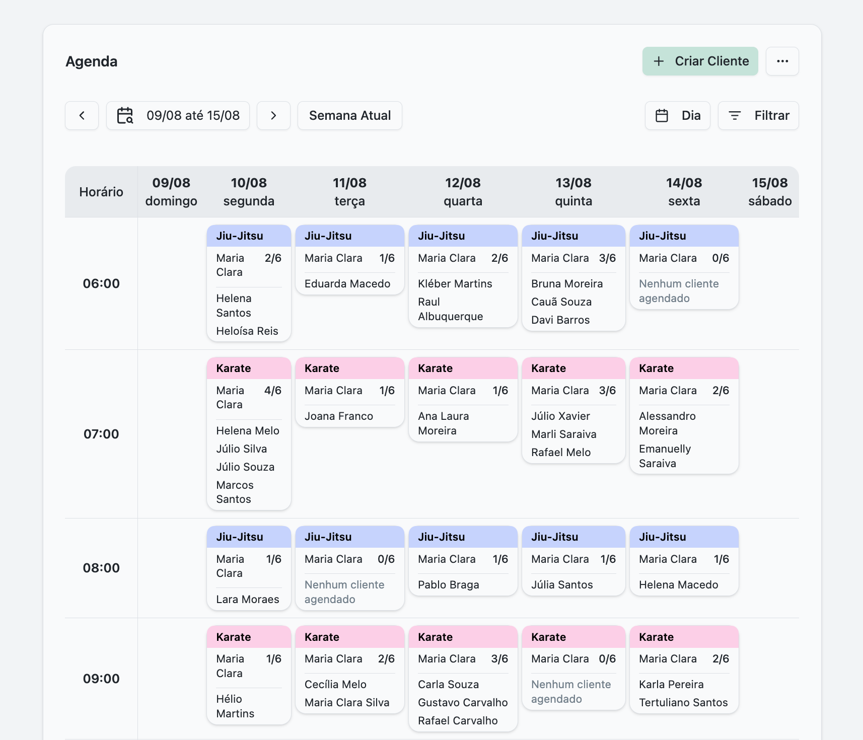 Tela de agenda do sistema Obix